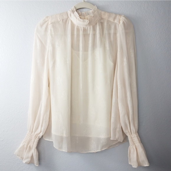 Beige Mock Neck Blouse with Camisole - Picture 7 of 10